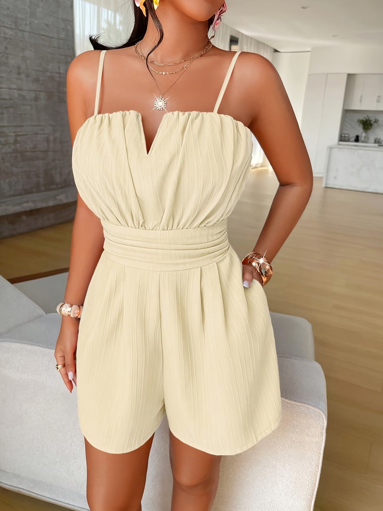 Women's Adjustable-Strap Pleated Jumpsuit
