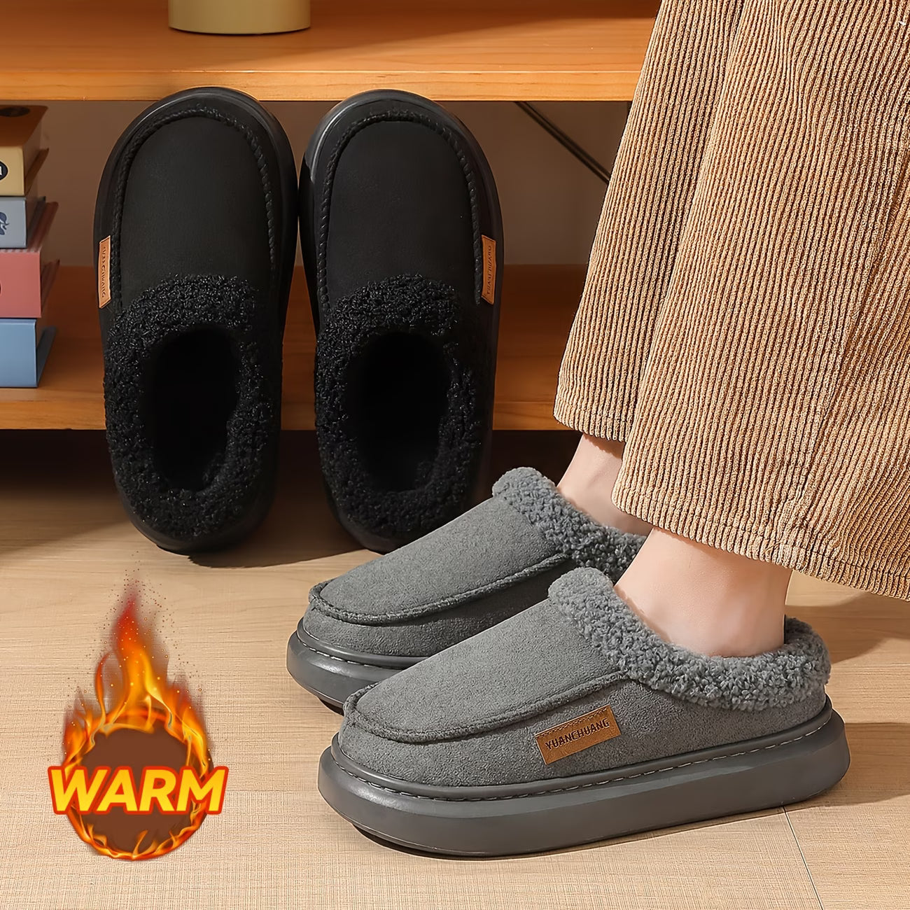 Men's Side Stitch Winter House Shoes