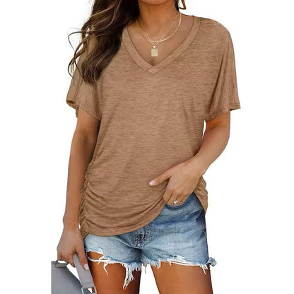 Women's Batwing Pleated V-Neck T-Shirt