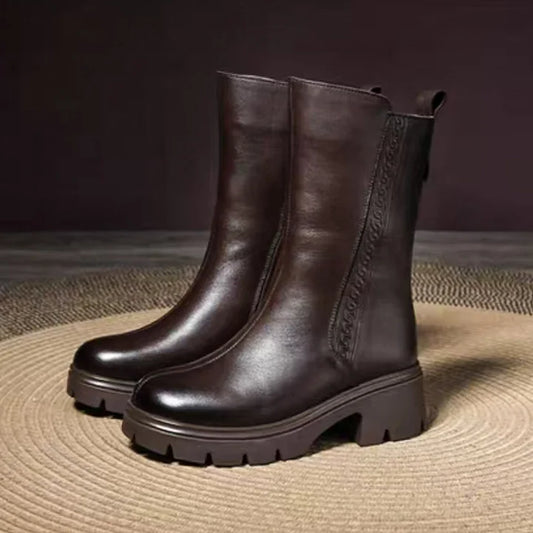 Women’s Wool-Lined Brushed Leather Warm Ankle Boots
