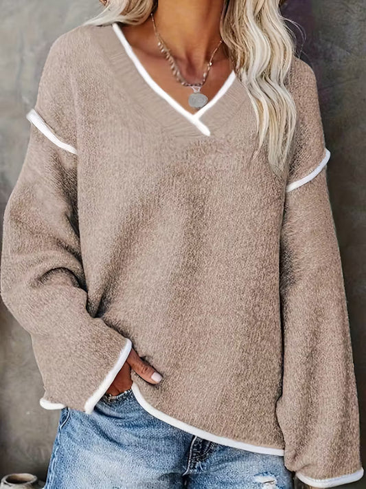 Women’s Relaxed V-Neck Long Sleeve Knit Sweater