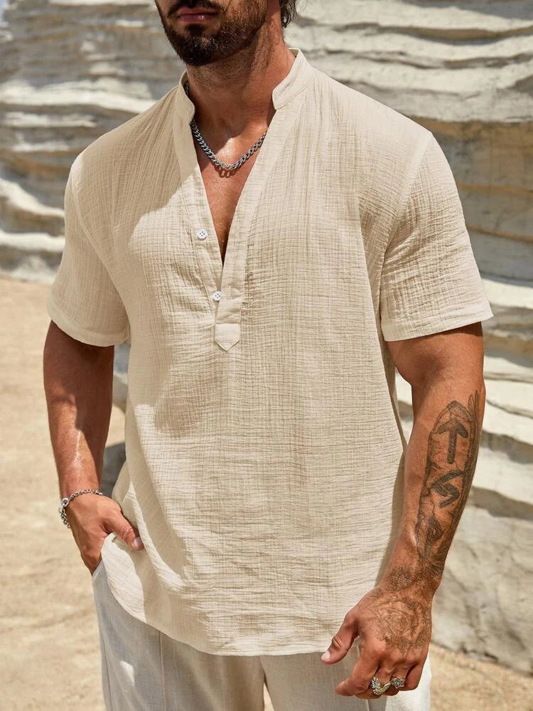Men's Stand Collar Short Sleeve Shirt