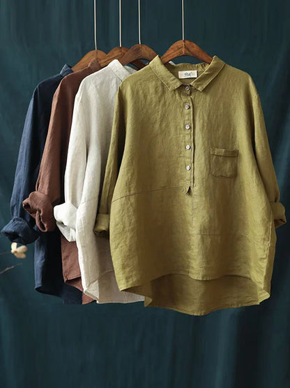 Women’s Cotton Linen Multi-Colour Lapel Casual Shirt