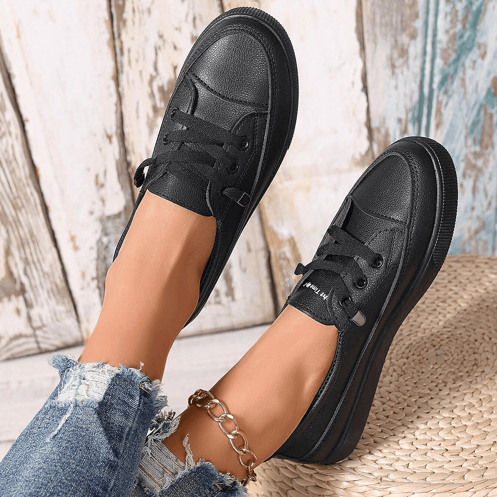 Women’s White Lace-Up Flat Shoes