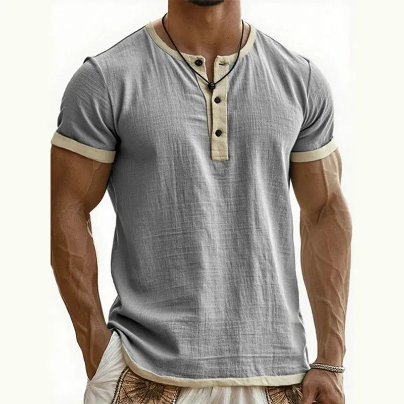 Men’s Contrast-Trim Short-Sleeve Henley Shirt