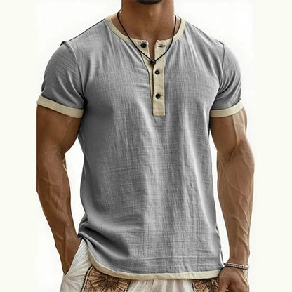 Men’s Contrast-Trim Short-Sleeve Henley Shirt