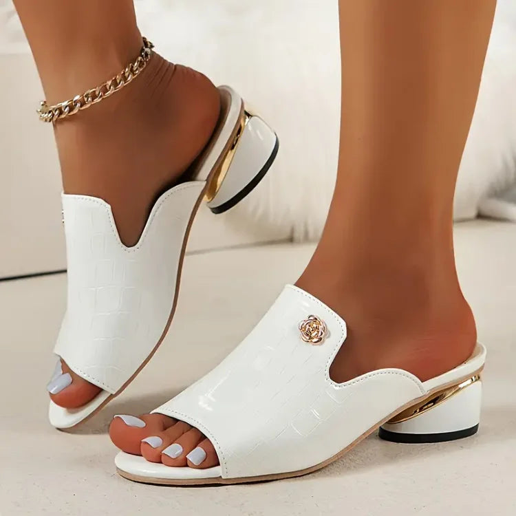 😍Last Day 50% OFF😍 - Women's Fashion Open Toe Chunky Heel Leather-Look Sandals