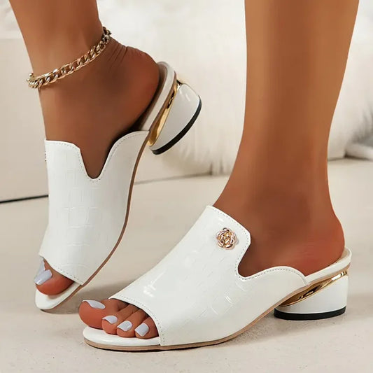 😍Last Day 50% OFF😍 - Women's Fashion Open Toe Chunky Heel Leather-Look Sandals