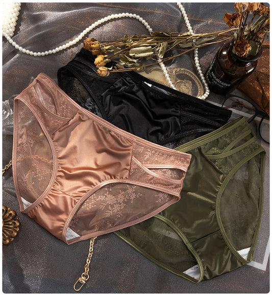 Women’s Satin Lace Mid-Waist Bikini Panty Set (4-Pack)