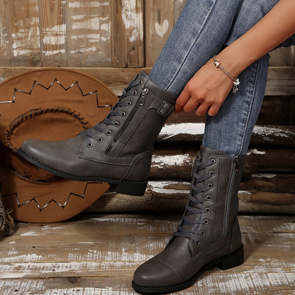 Women’s Classic Zipper Mid-Calf Leather-Look Boots