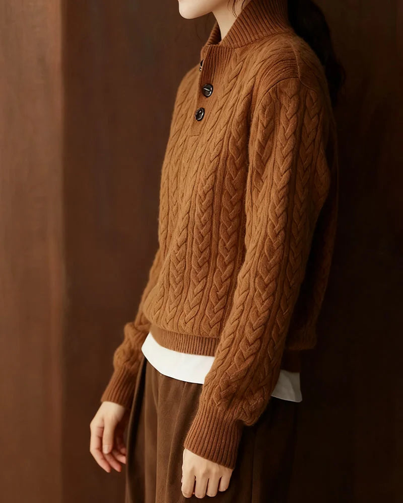 High-Neck Loose Leopard Jumper for Women