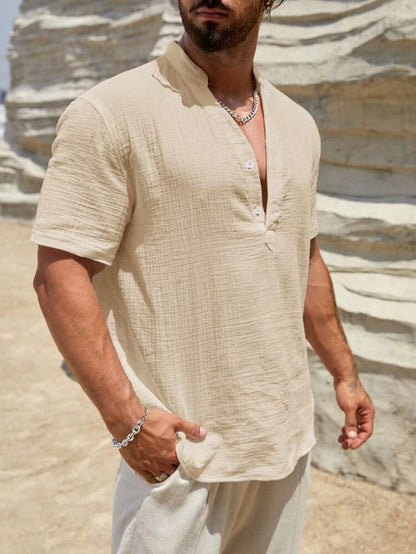 Men's Stand Collar Short Sleeve Shirt