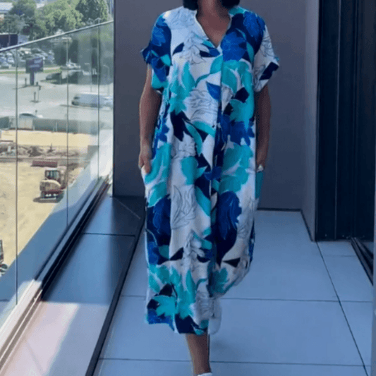 Women's Printed V-Neck Midi Dress