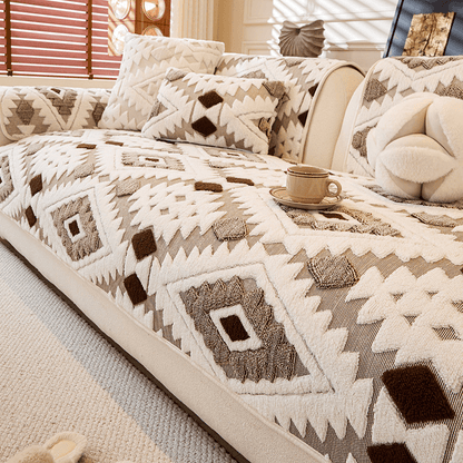 Geometric Plush Jacquard Sofa Cover Protector