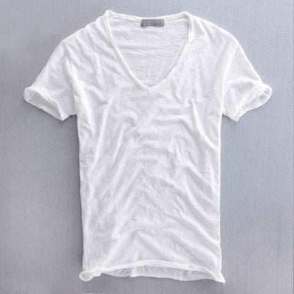 Men's Lightweight Slub Cotton V-Neck T-Shirt