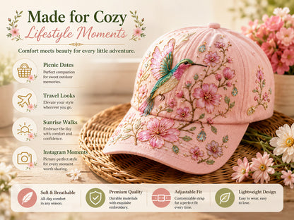 Embroidered Floral Bee Cap