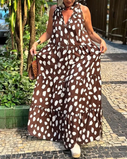Women’s Sleeveless Printed Halter Neck Holiday Maxi Dress