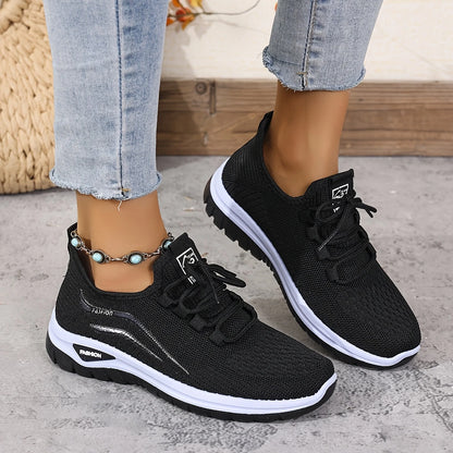 Women's Knit Trainers - All-Season Lace-Up Walking Shoes