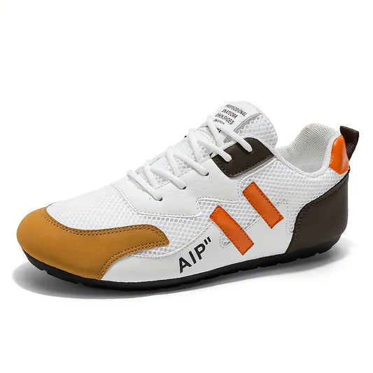 Men's Casual Low-Top Sneakers - Breathable White/Brown Daily Shoes