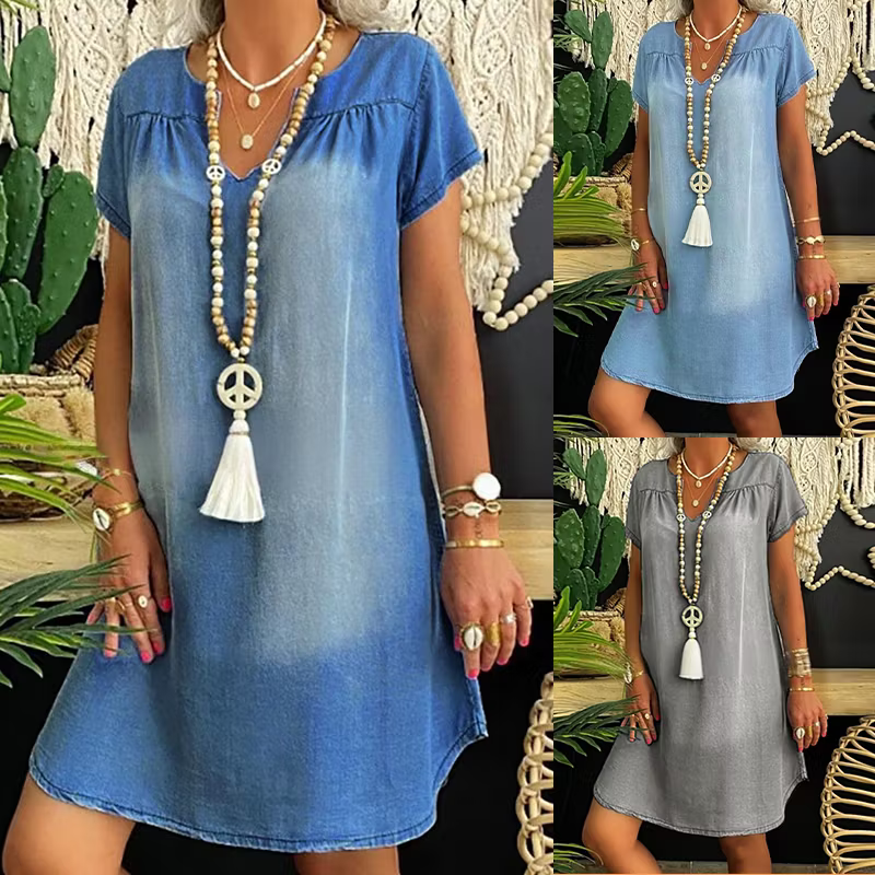 Women's V-Neck Denim-Look Dress