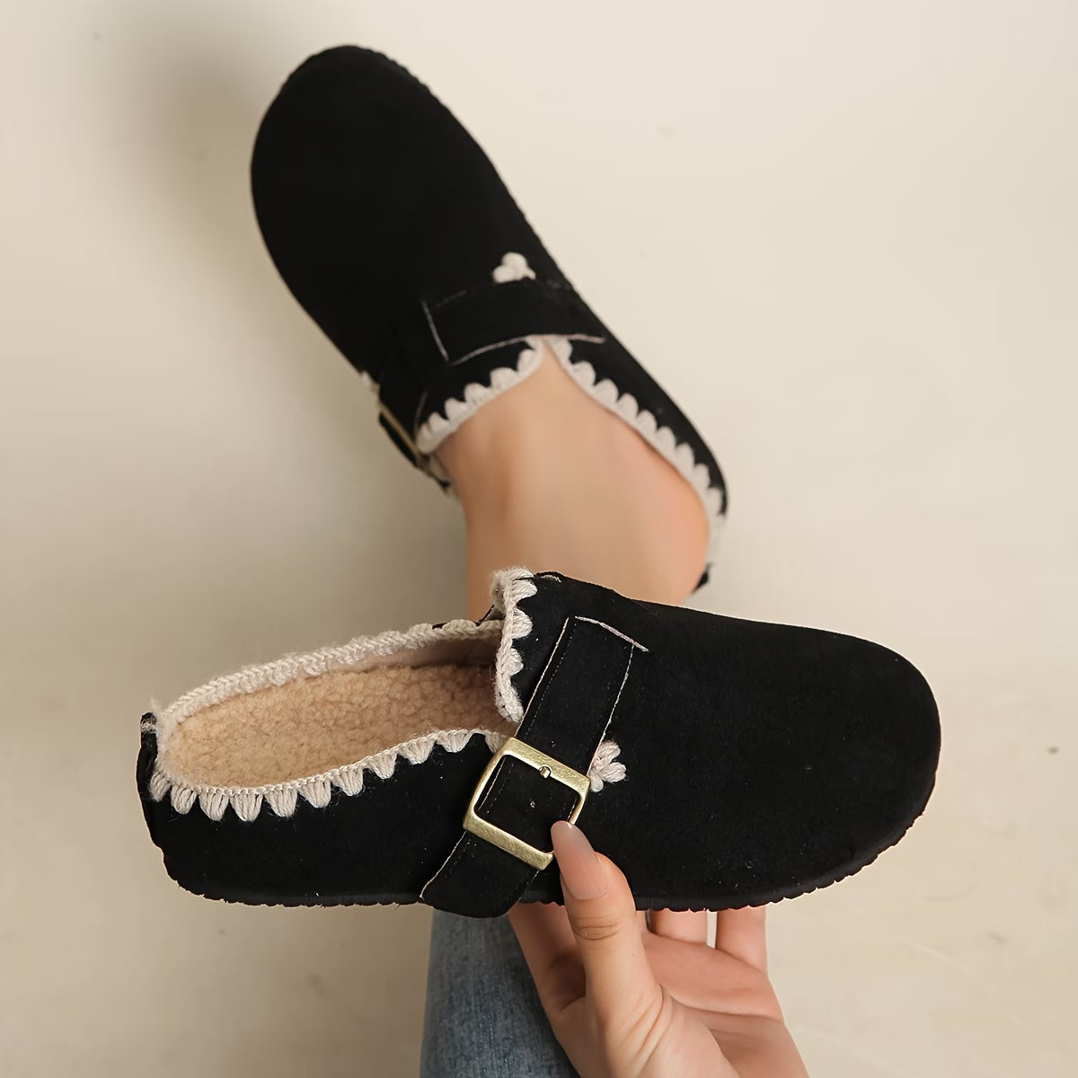Women's Plush Lined Round Toe Mules