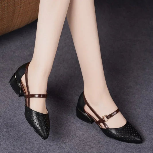 Elegant Leather-Look Hollow Sandals