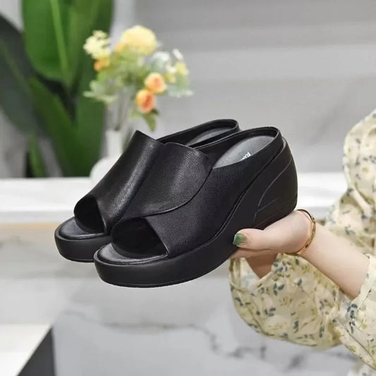 Retro Soft Sole Slope Heel Slippers