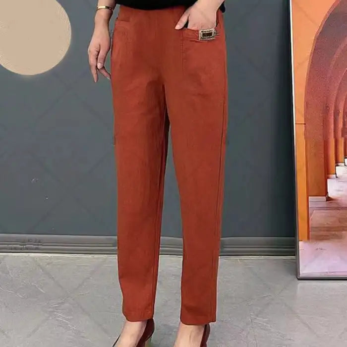 Cotton pants with elastic waist for women