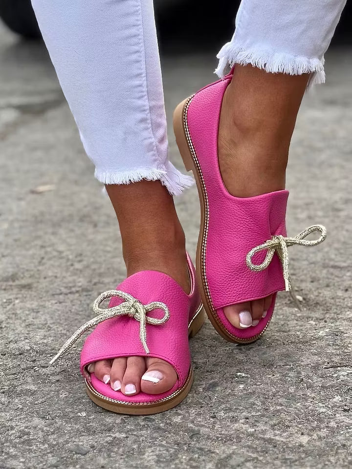 Bow Detail Open-Toe Flats
