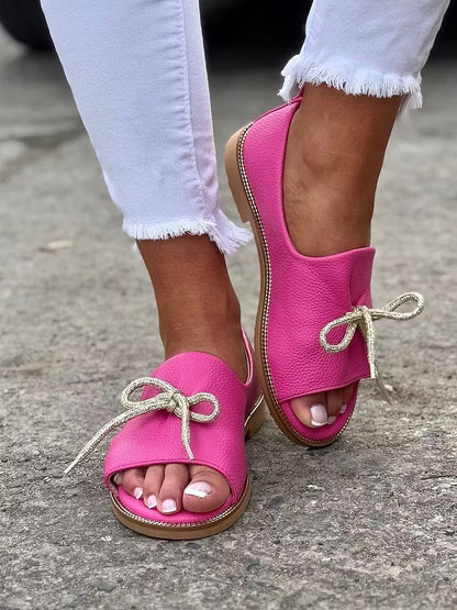 Bow Detail Open-Toe Flats