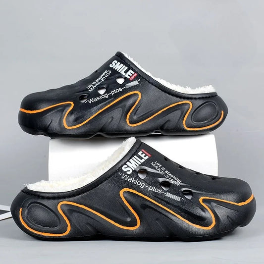 Men’s Plush-Lined Thick Sole Winter Cotton Slippers