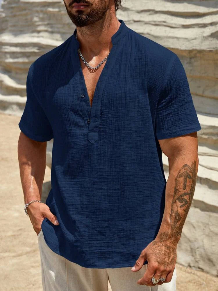 Men's Stand Collar Short Sleeve Shirt