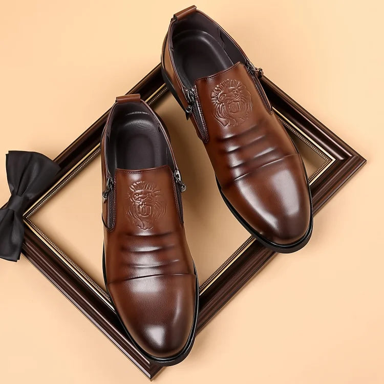Italian Hand-Embossed Zipper Leather-Look Shoes