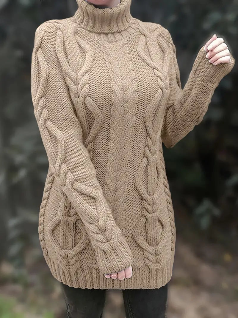 Women’s Cozy Cable Knit Turtleneck Dress