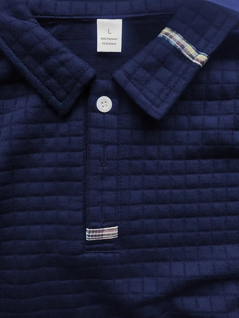 Men’s Textured Long Sleeve Polo Shirt with Zip Pocket