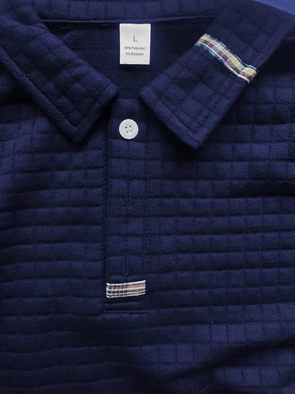 Men’s Textured Long Sleeve Polo Shirt with Zip Pocket
