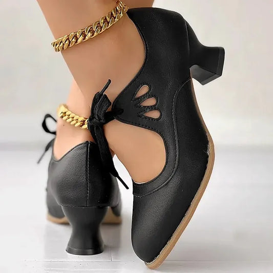 Women's Vintage Lace-Up Leather-Look Heels