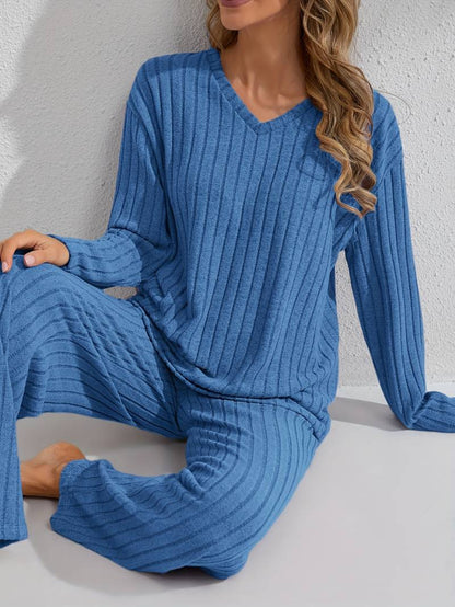 Women’s Ribbed Relaxed-Fit Long Sleeve Lounge Set