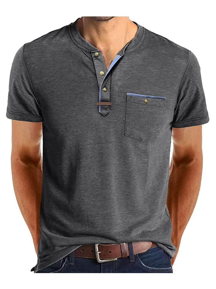 Men’s Short Sleeve Henley T-Shirt with Chest Pocket