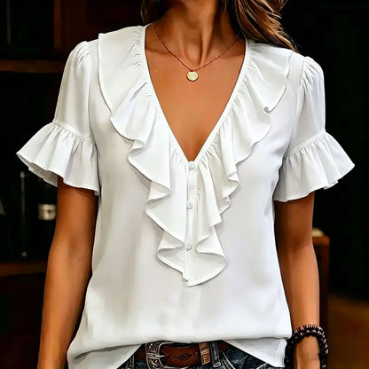 Women's Ruffle V-Neck Blouse