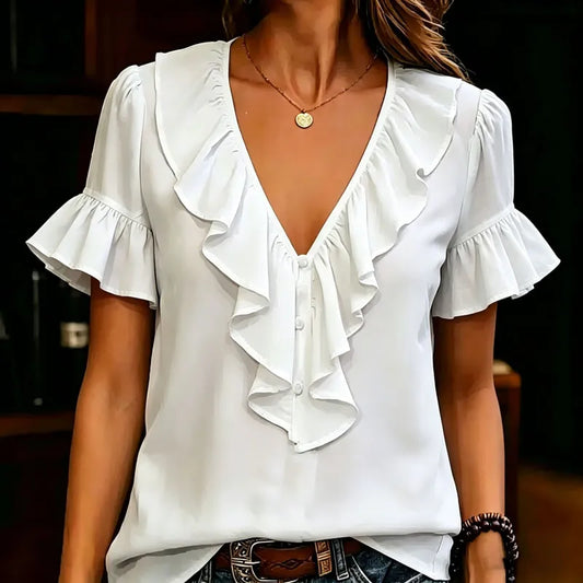 Women's Ruffle V-Neck Blouse