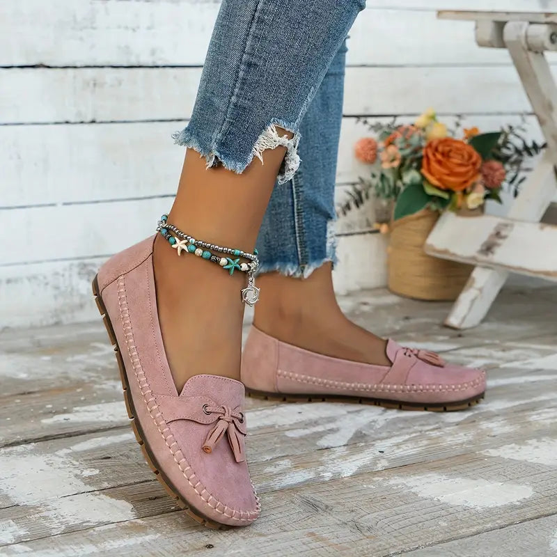 Women's Vintage-Style Soft Comfort Loafers with Bow Embellishment