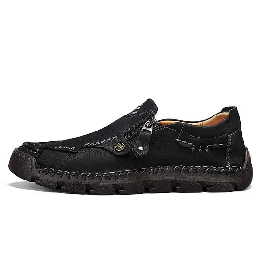 Men's Premium Wide-Toe Leather-Look Zip Loafers