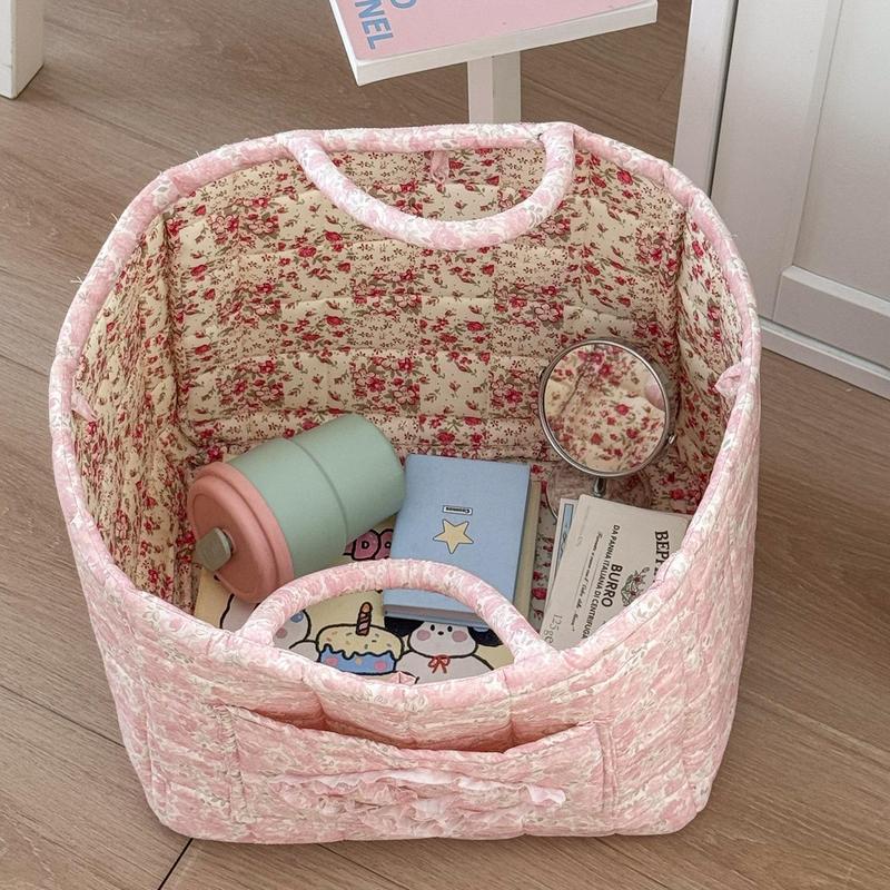 Boho Quilted Fabric Storage Basket Tote