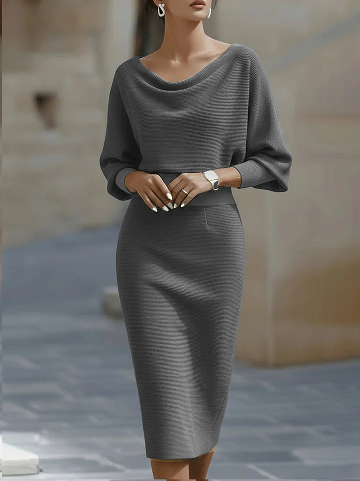 Women’s Ivory Draped Batwing Silhouette Midi Dress