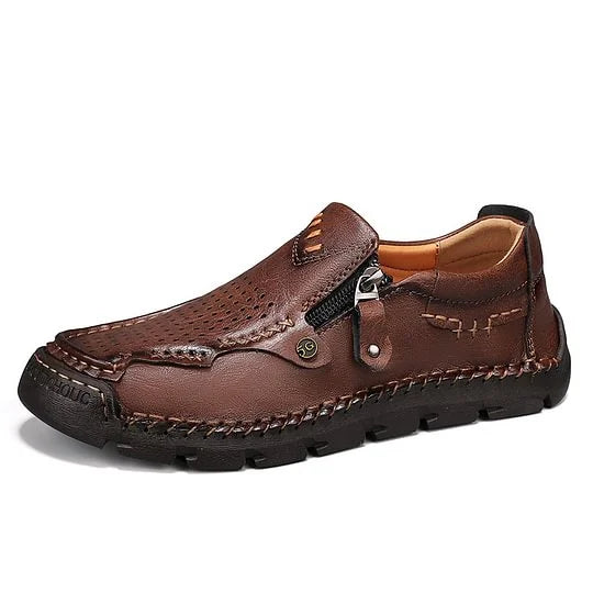 Men's Premium Wide-Toe Leather-Look Zip Loafers