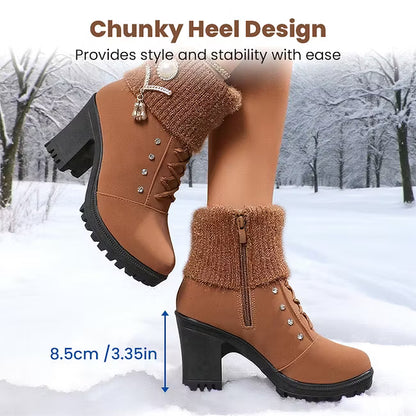 Women's Faux Fur Trim Block Heel Boots