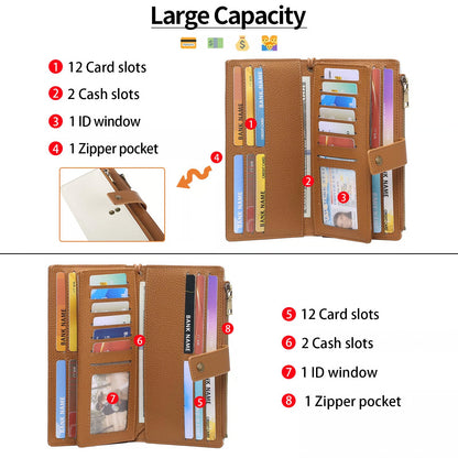 Women’s Tri-Fold Anti-Magnetic Long Wristlet Clutch Wallet