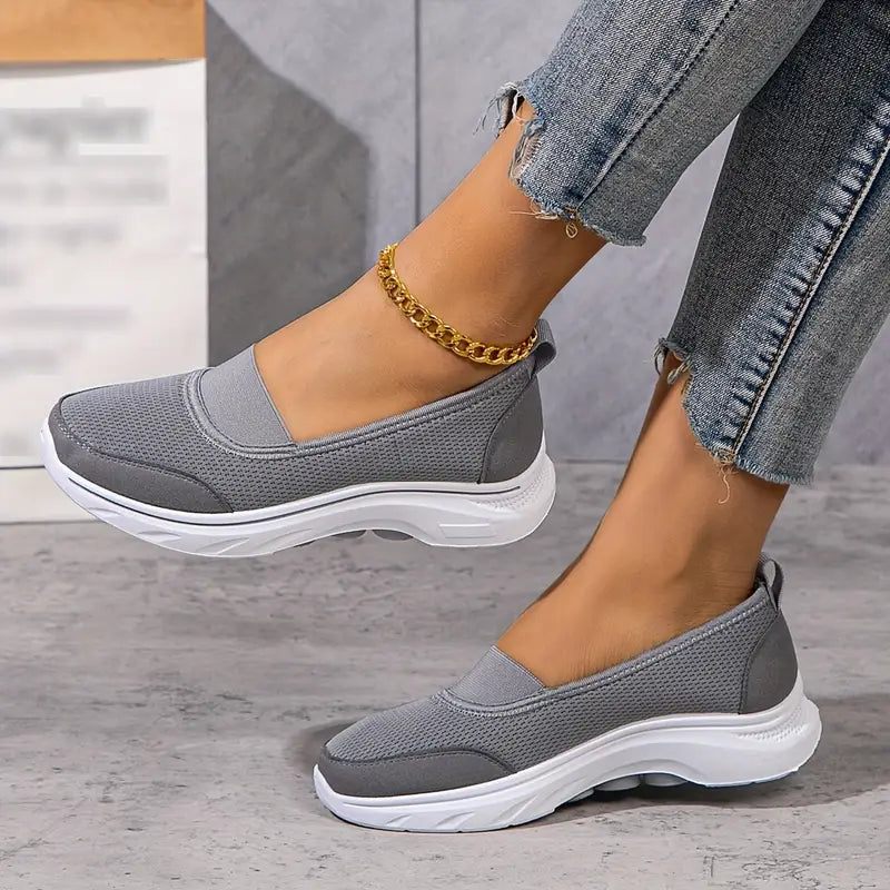 Women's Comfort Slip-On Trainers- Breathable Mesh Walking Shoes
