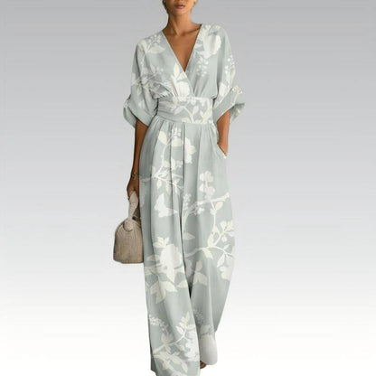 Women's Printed V-Neck Wide-Leg Jumpsuit